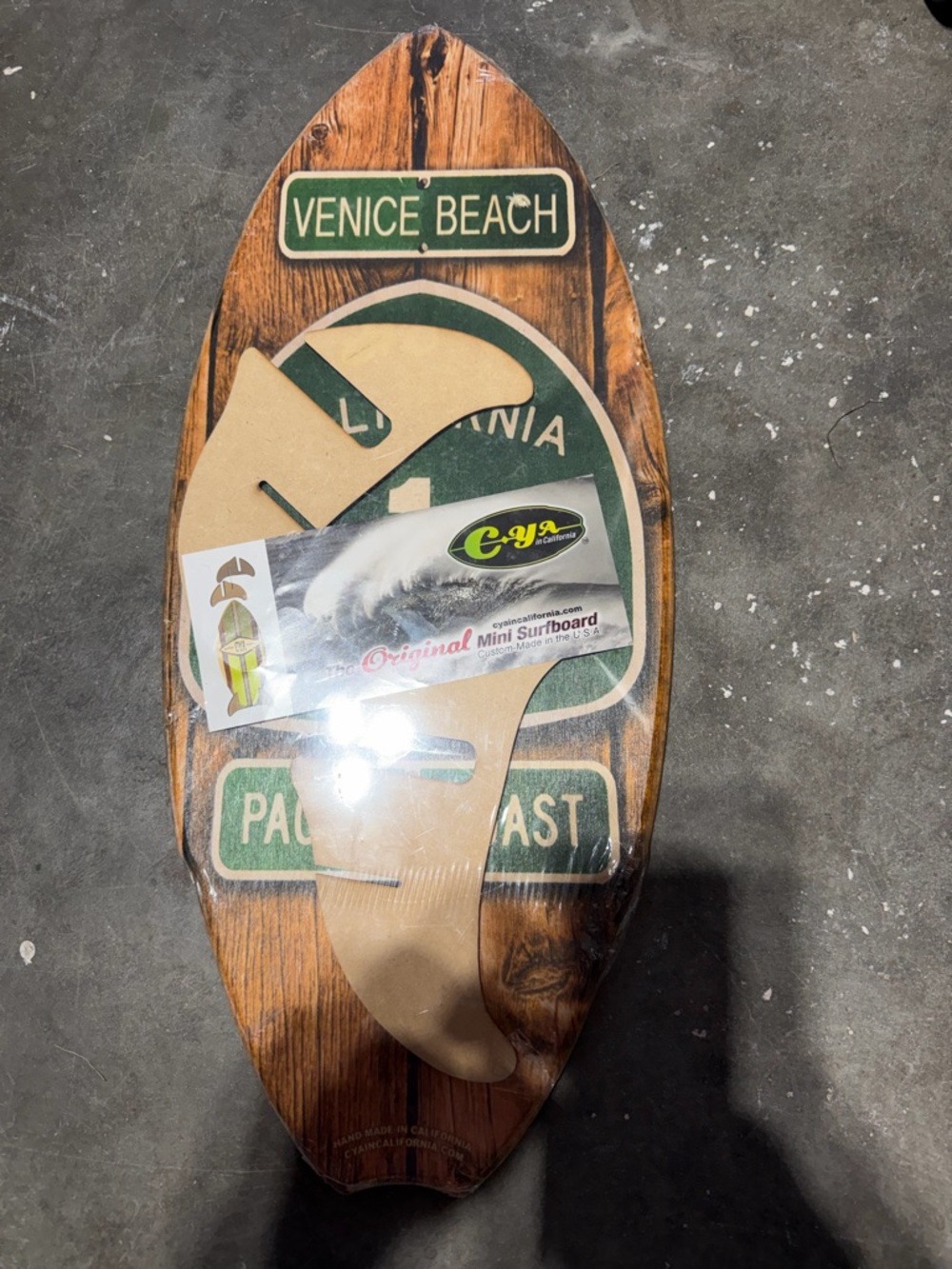 Ya Los Angeles Original Mini Surfboard - Venice Beach Wood Finish with Tan Fins